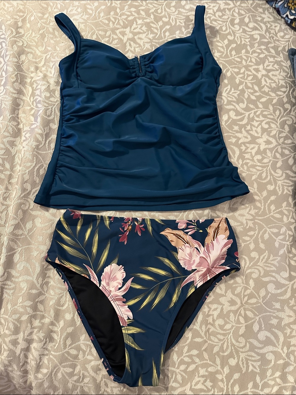 Cupshe Deep Teal Swim Top with Gathered Front Detail